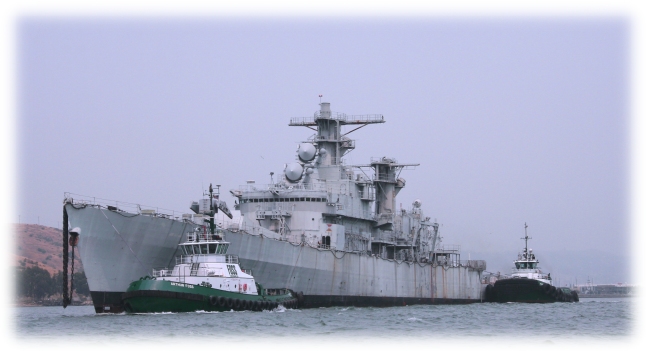 Horne begins her final voyage  with help from tugs Arthur Foss and Marshall Foss - courtesy Warren Smitth - Foss Maritime Co. -  CLICK TO ENLARGE